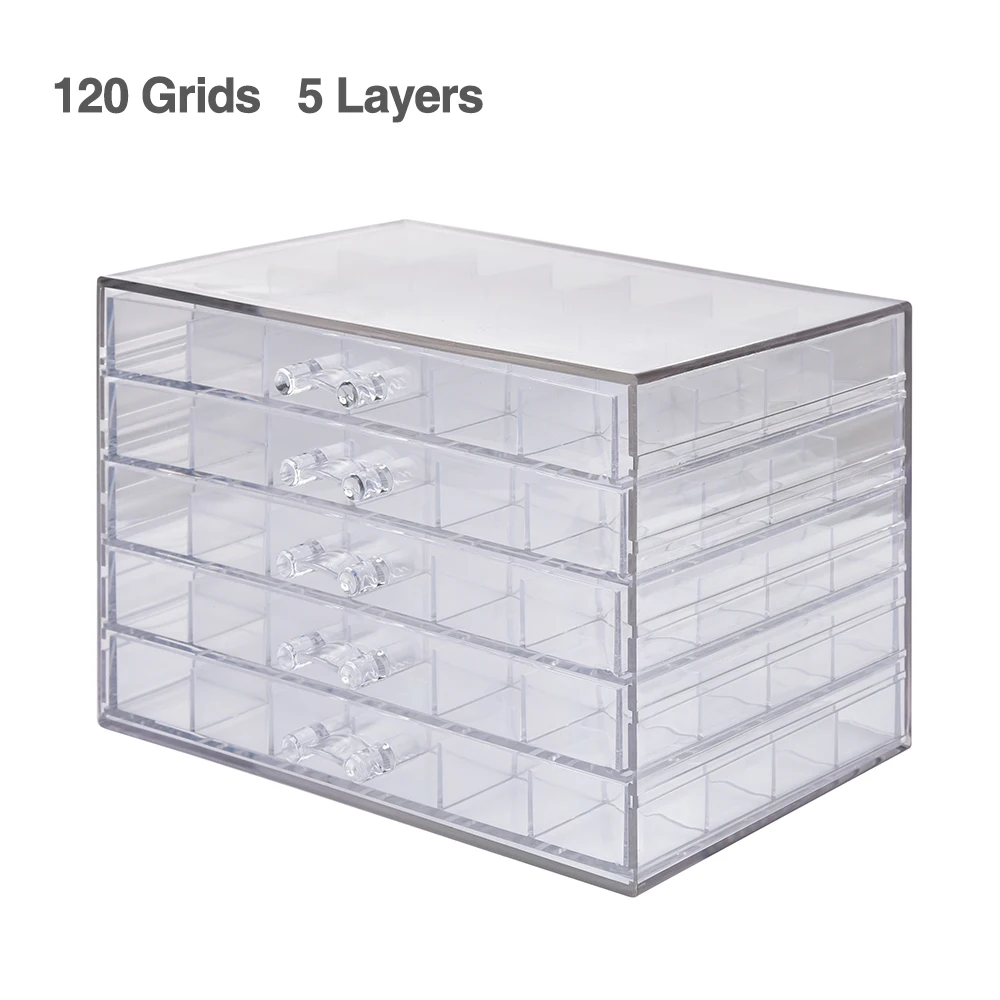 

120 Grids 5 Layers Transparent Drawer Home Storage Box Cosmetic Organizer Makeup Make Up Acrylic Nail Polish Jewelry Storage Box