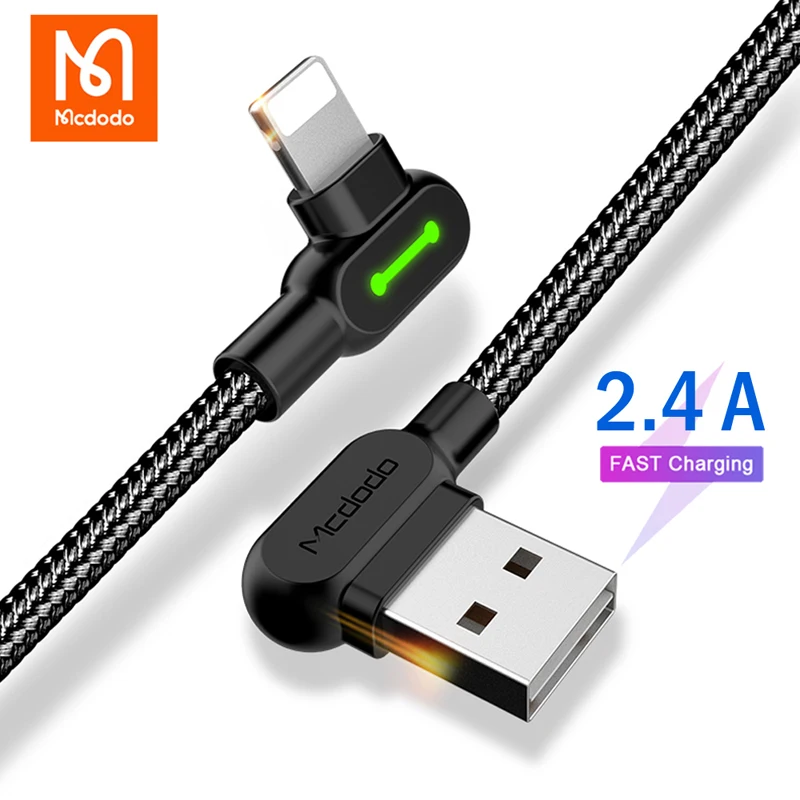 Mcdodo USB Cable iOS Fast Charging Data Cord For iPhone 12 11 Pro Max Xs 8 Macbook iPad 90 Degree Right Angle Phone Charge Line | Мобильные