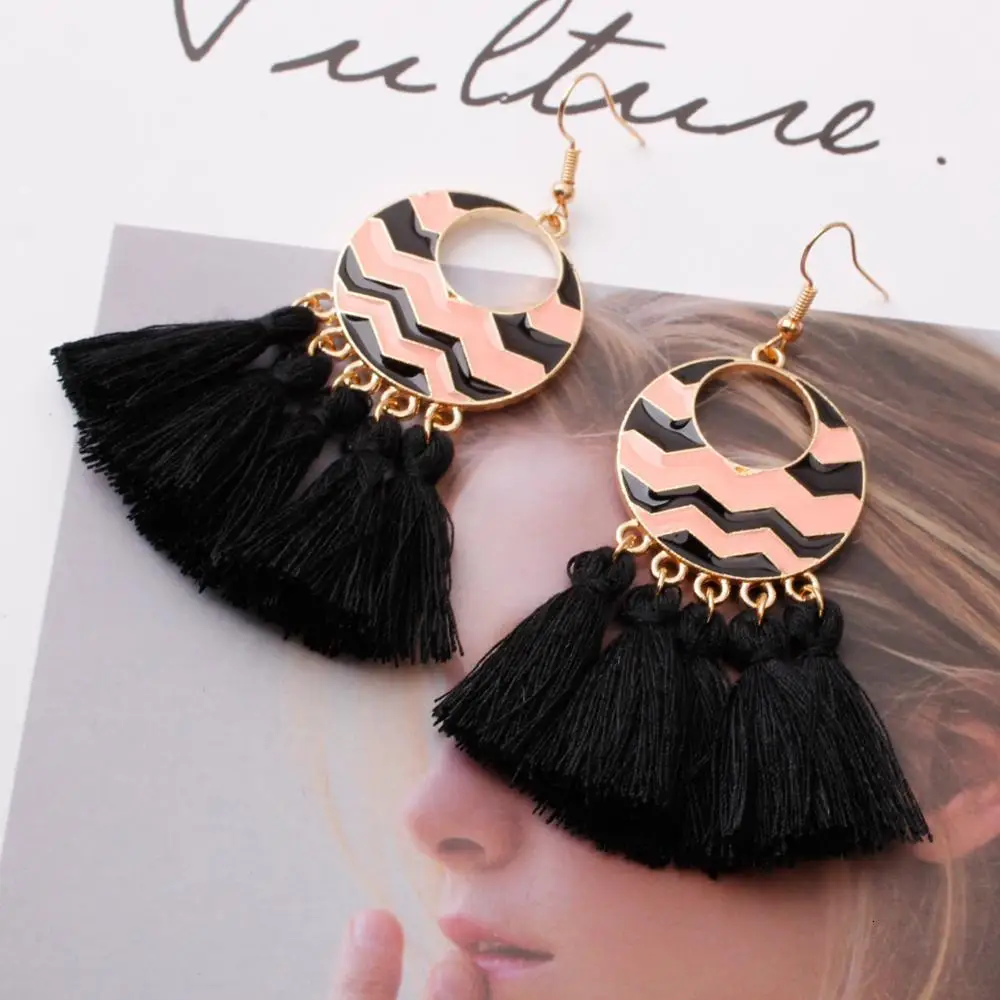 Новинка модные женские винтажные серьги-капли с кисточками в стиле бохо черные
