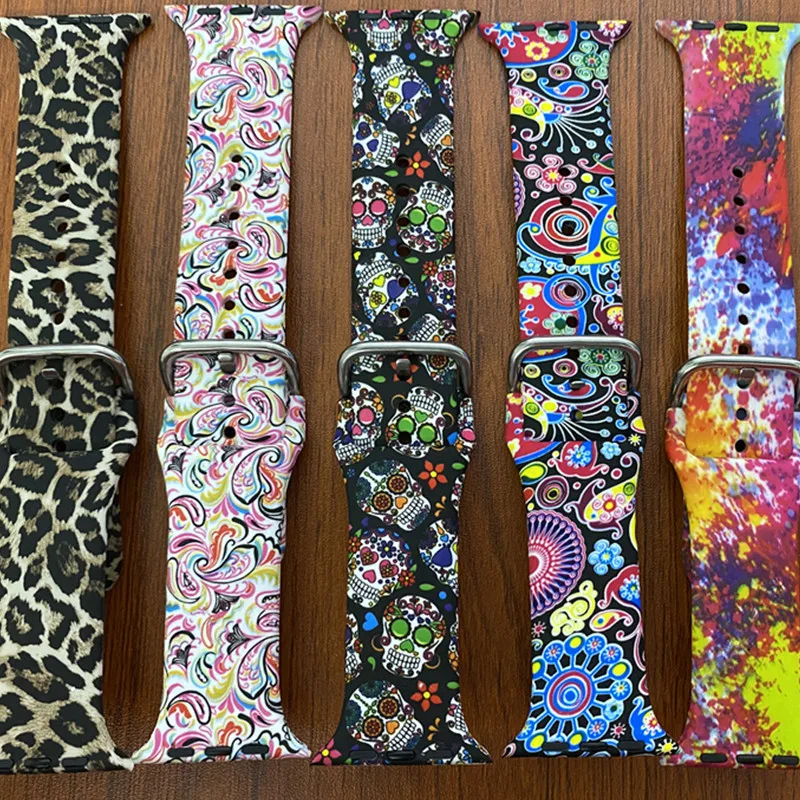 Colorful skull Print Strap for Apple Watch Band 44MM 40MM 38MM 42MM Silicone Belt for iWatch Series 6 SE 5 4 3 Watch Bracelet