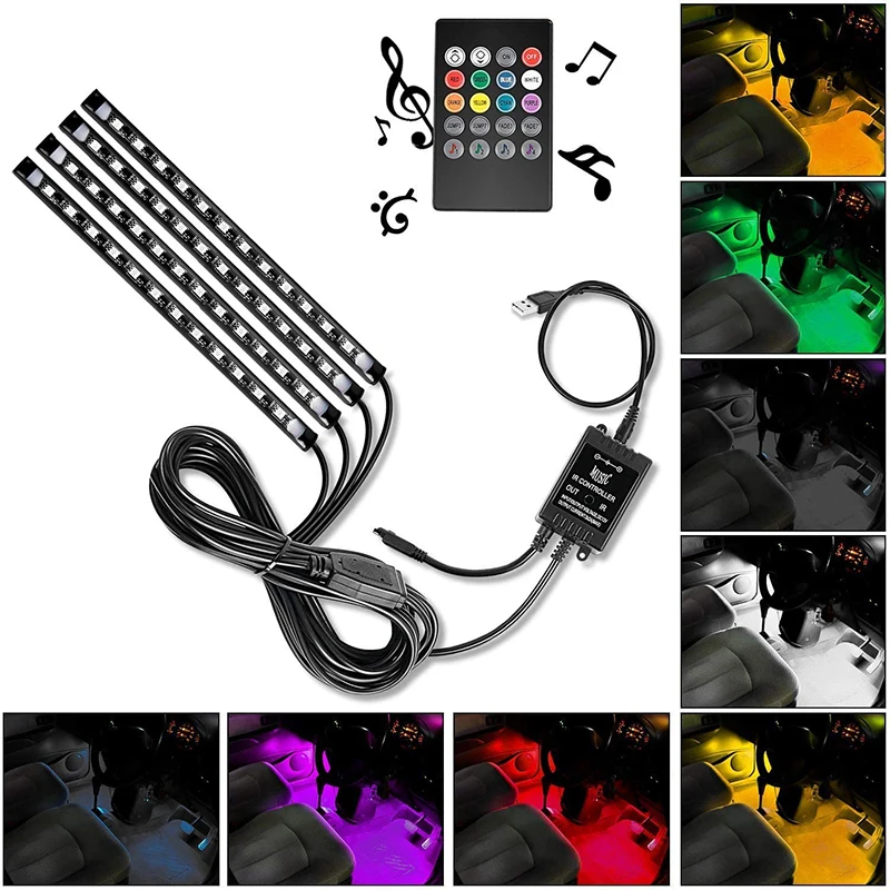 

72LED Car Interior Ambient Light Neon LED Strip USB Wireless Remote Music Car Foot Light Auto RGB Atmosphere Decorative Lamps