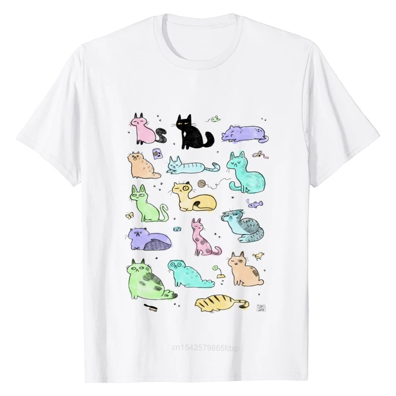 

Summer Men T-Shirt Pastel Doodle Cats Pets Men's T Shirt Short-Sleeve Vintage S-3XL Oversized Men's T-Shirt Pure Cotton Manga