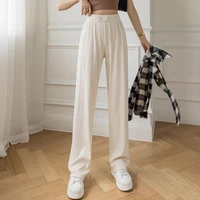 the new slacks womens loose summer pants soft ice silk wide leg pants women high waisted trousers thin knitted pants