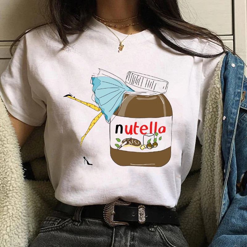 Забавные женские футболки Nutella Harajuku с милым принтом Tumblr повседневный Белый Топ