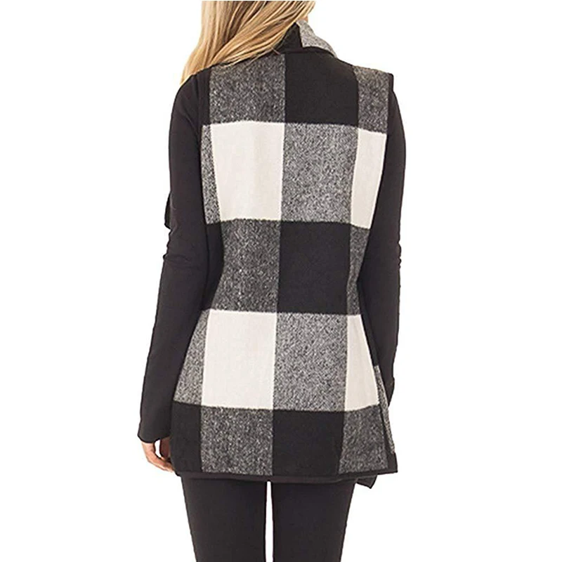 

Autumn vest women sleeveless jacket Turn Down Neck Open Front women vest Check Plaid Cardigan ladies vest Long Waistcoat