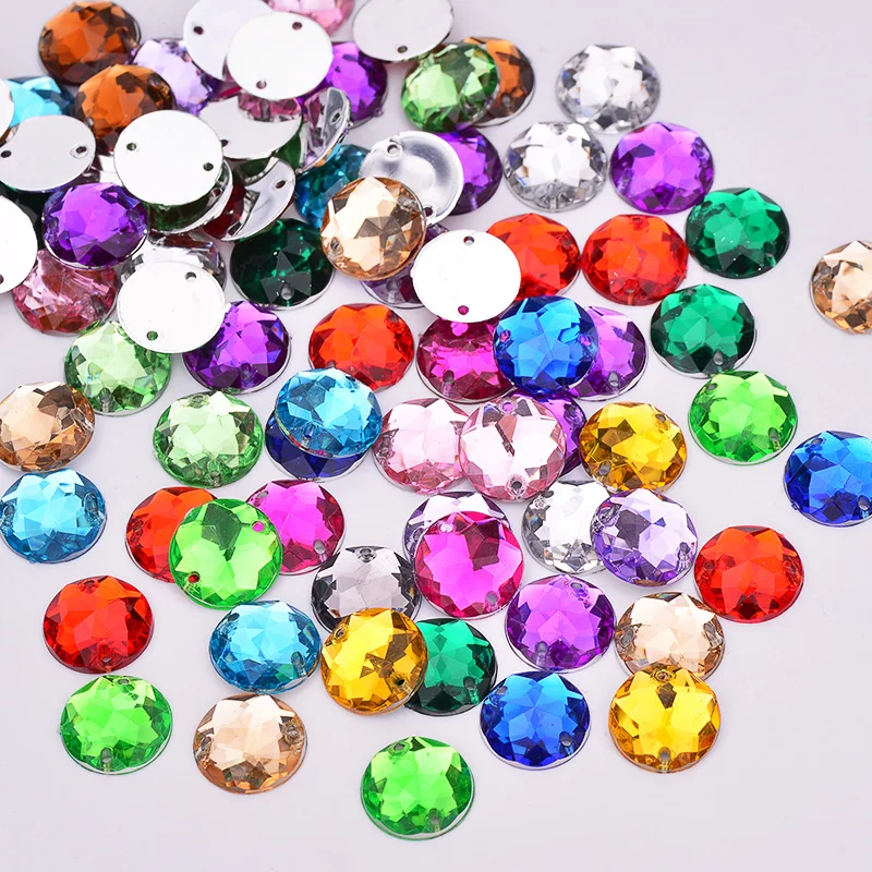 Стразы для шитья JUNAO 10 мм разных цветов акриловые камни с плоским основанием
