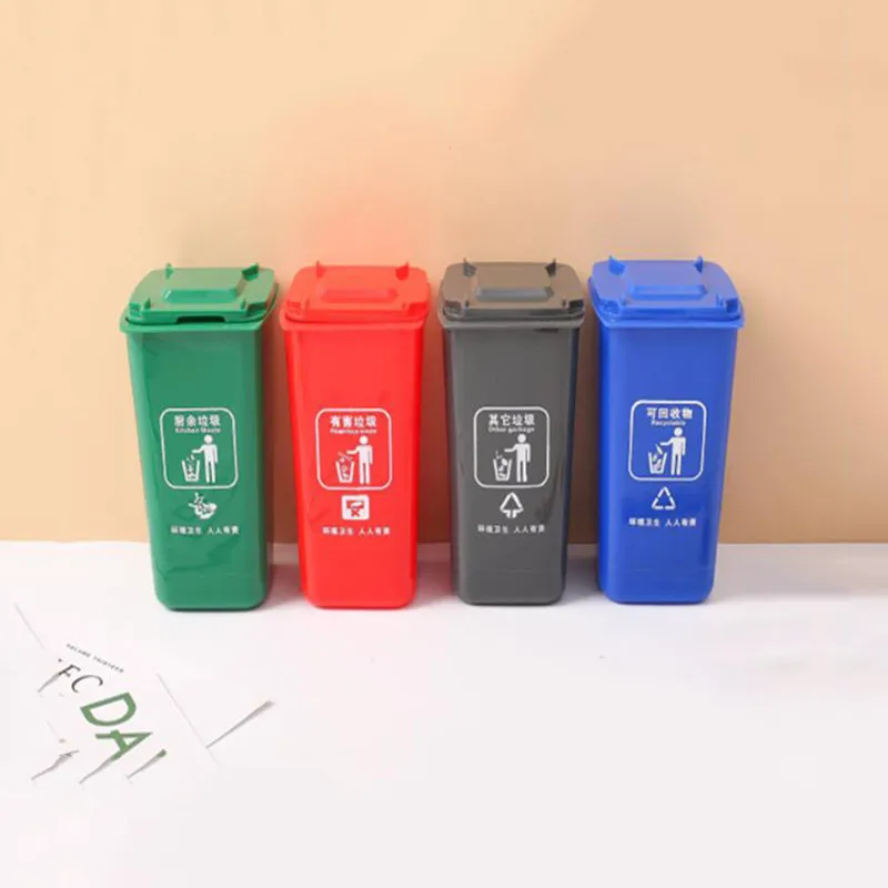 

Multi Color Mini Waste Bins Plastic Paper Dustbin Wheelie Trash Can Creative Household Desk Pen Organizer Kitchen Storage Bucket