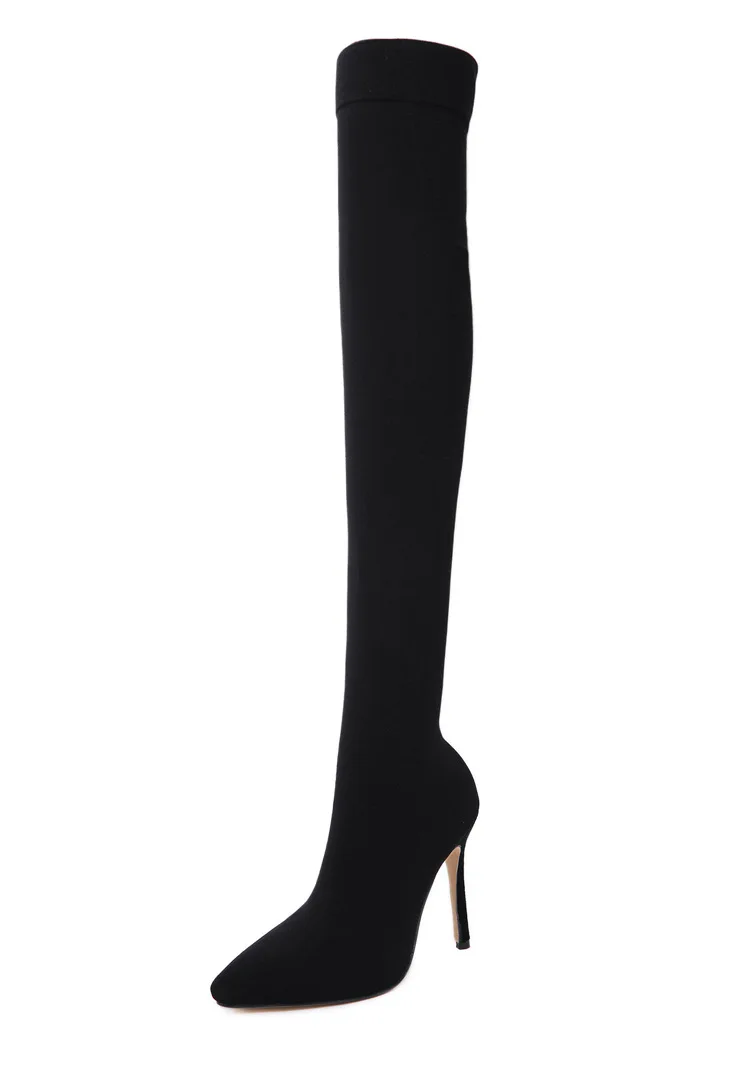 

2020 New Arrive Superstar Over The Knee Stretch Boots Black Thigh High Heels Pointed Toe Shoes Autumn Sexy Female Botines