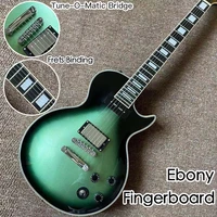 custom electric guitargreen color mahogany body 6 stings gitaarebony fingerboard frets binding high quality pickups