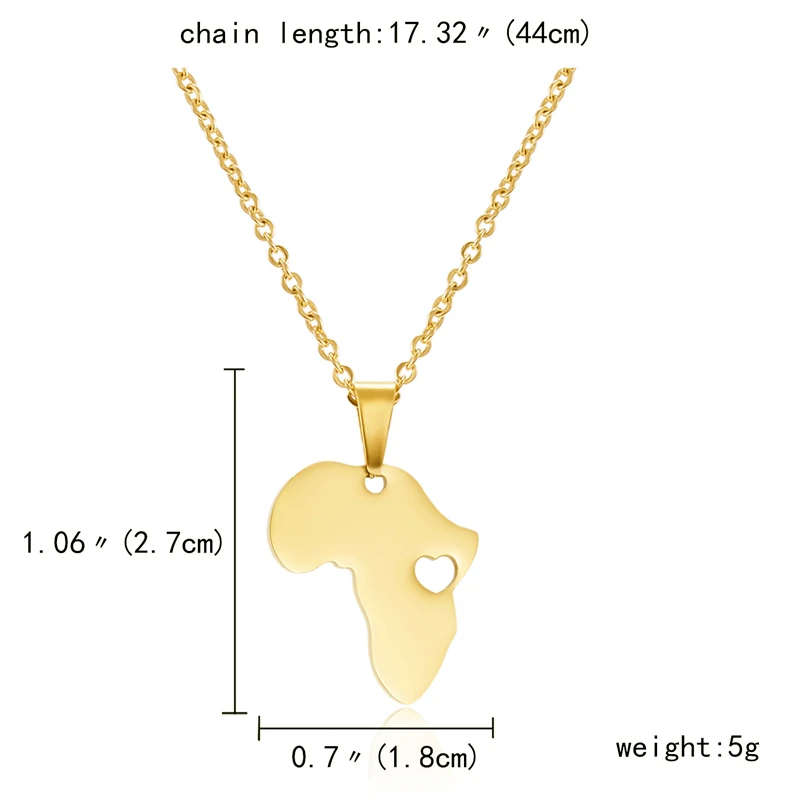 

Stainless Steel Necklace For Women Man Africa Map Gold And Silver Color Mini Heart Pendant Necklace Wedding Party Colars Jewelry