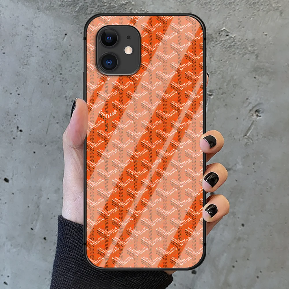 

Colorful Brand Goyard Phone Tempered Glass Case Cover For IPhone 6 6S 7 8 11 12 X Xr Xs Se 2020 Pro Max Plus Mini Cell Black