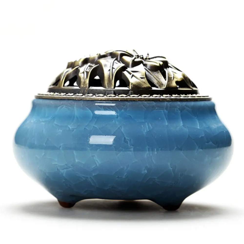 Porcelain Censer Sleep Aid Antique with Copper Cover Ceramic Buddhist Aromatherapy Diffuser Cone Sandalwood Incense Relax Yoga | Дом и сад