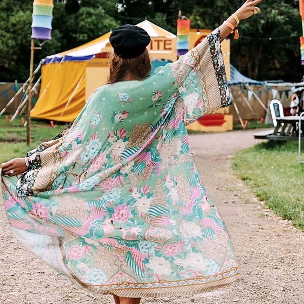 

Bohemian Sexy Cover Up Chiffon Floral Print Beach Sarong Summer Women Clothing Casual Loose Bikini Blouse