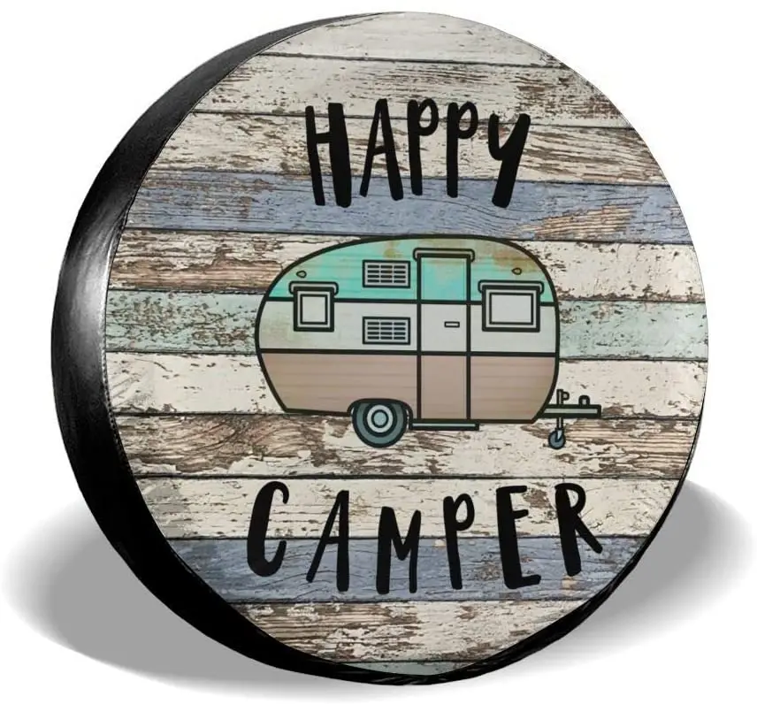 

YZ-MAMU Happy Camper Spare Tire Cover Waterproof for Jeep Trailer RV SUV Truck Camper Travel Trailer Accessories