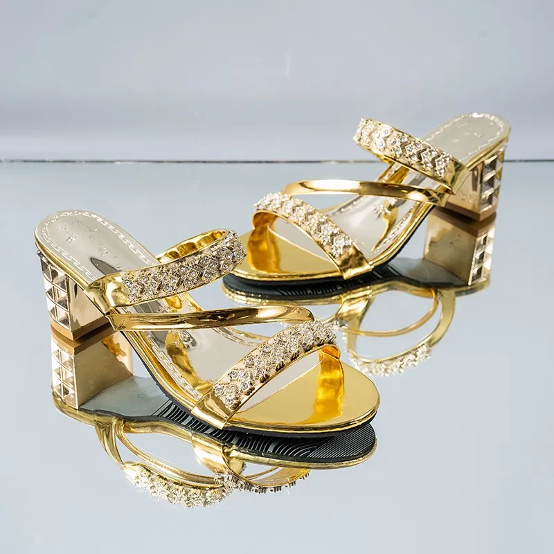 

Женские босоножки на квадратном каблуке, Босоножки с открытым носком, сандалии на высоком каблуке, босоножки золотого цвета, большие размер...
