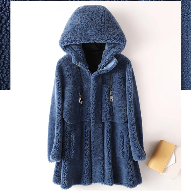 Женское меховое пальто средней длины новинка зима 2019 шерстяное с капюшоном