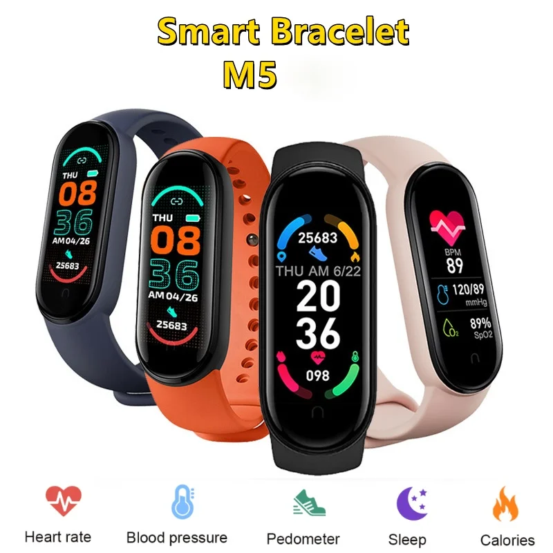 

M5 Smart Bracelet Watch Band Fitness Heart Rate blood pressure Traker Sports Waterproof Smart Wristbands For IOS Android