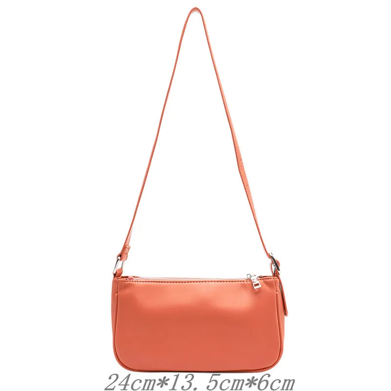 

2020 Summer Women New Fashion Solid PU Concise Axillary Pouch Baguette Bag Shoulder Bag Crossbody Office Daily