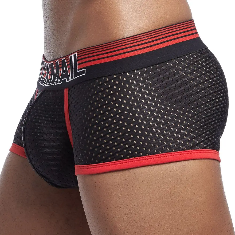 JOCKMAIL, мужские трусы, дышащие боксеры, хлопковое Сетчатое Мужское нижнее белье, u-образный выпуклый мешочек, сексуальные трусы, набивные листья, домашняя одежда, шорты