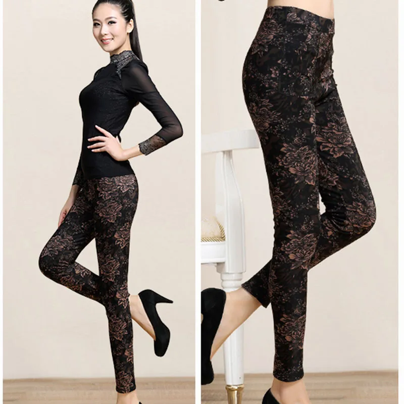 Женские зимние леггинсы женские бархатные теплые штаны с татуировкой модные