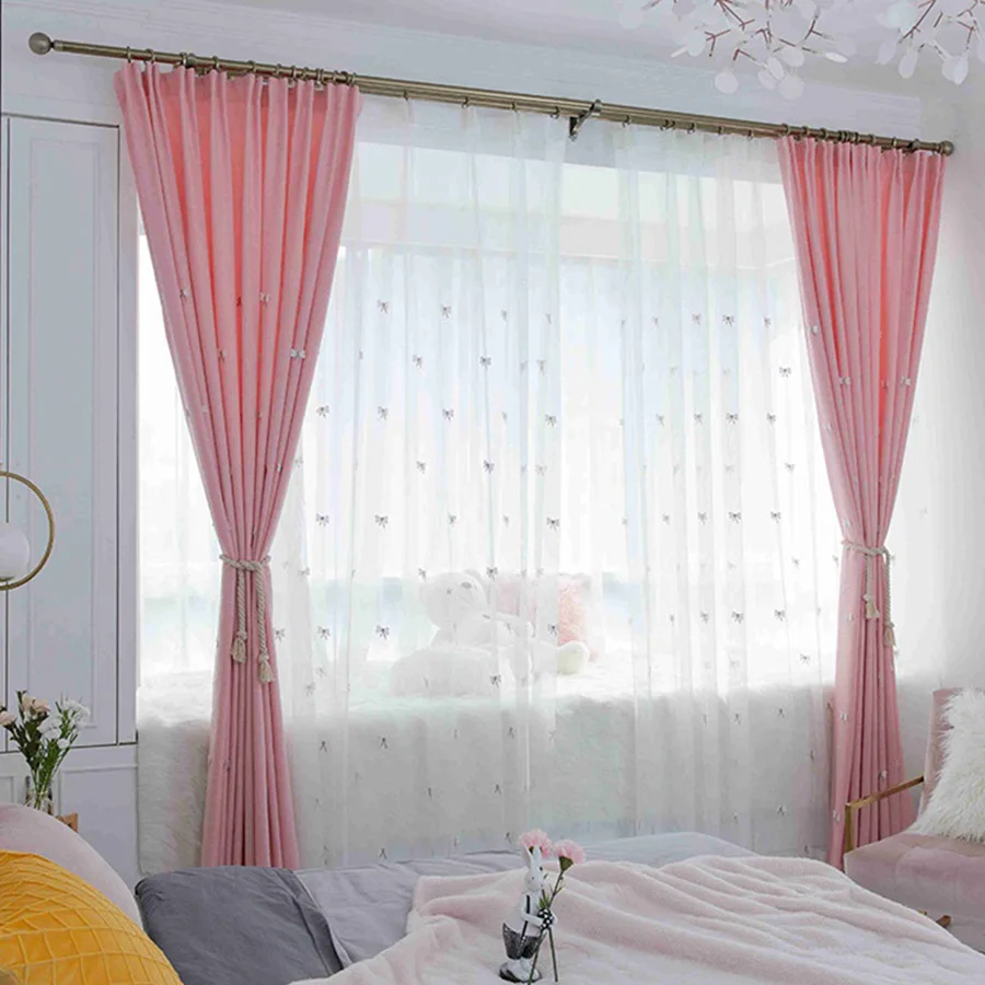 

Pink Embroidery 3D Butterfly Floating Tulle for the Bedroom Luxury Insulation Blackout Curtains For Living Room Panel MY070-4