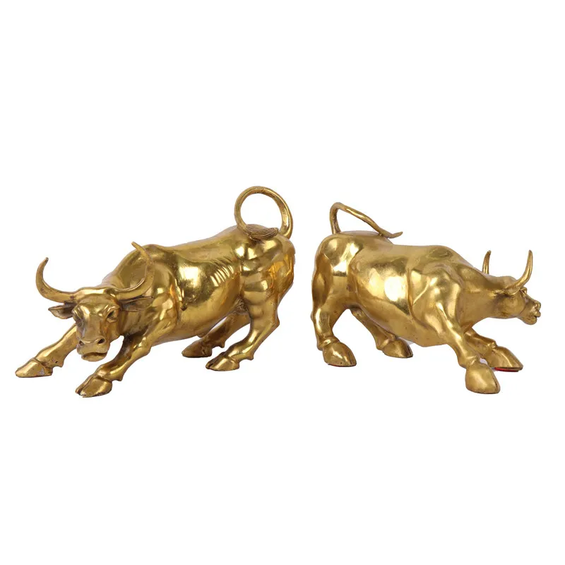 GOLD BRASS CHARGING STOCK MARKET BULL ORNAMENT ANIMAL FIGURINE WALL STREET OX STATUE FENG SHUI SCULPTURE HOME OFFICE DECOR | Дом и сад