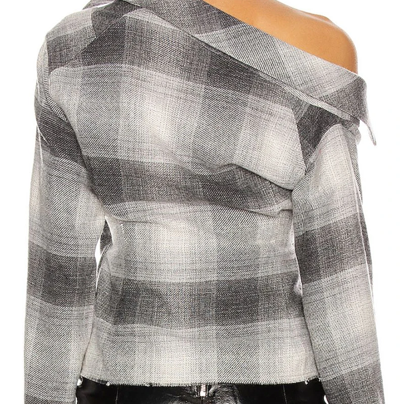 

VGH Casual Hit Color Shirt For Women Lapel Long Sleeve Plaid Irregular Korean Blouse Female Fashion New Clothing 2021 Spring