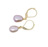 natural lilac teardrop pearl golden hook drop dangle earring 7mmx10mm