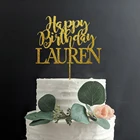 Пользовательское имя счастливое украшение для именинного торта, персональный декор для вечеринки в честь Дня Рождения, Зеркало Золото дерево деревенский день рождения поставки
