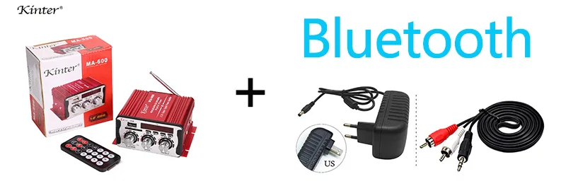 BT with adapter US Kinter MA-600 мини-усилитель аудио с fm-радио 2CH усилители Bluetooth DC12V SD USB ввод воспроизведения стерео звук супер бас - Цвет: BT with adapter US