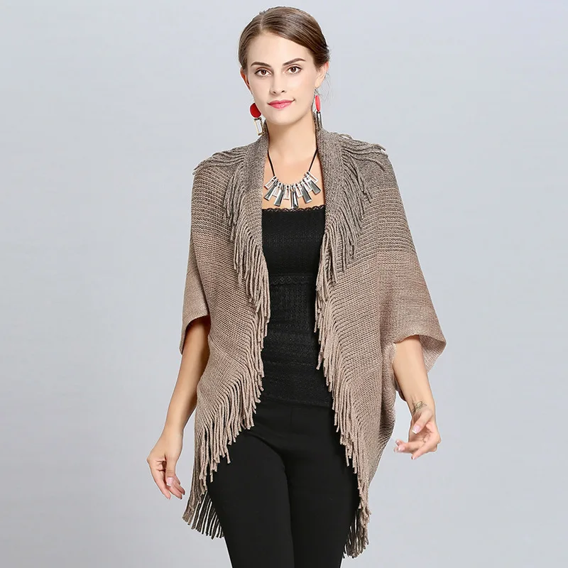 

Women's autumn bat sleeve sweater shawl sweater mid-length cardigan cloak coat