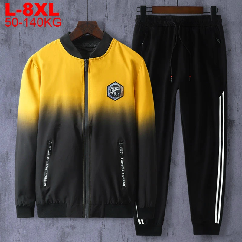 

Big Size 8xl Gradient Coat Male Streetwear Zipper Tracksuit Men Set Hip Hop 2 Pieces Printed Jacket Pants Sets Men's Track Suits
