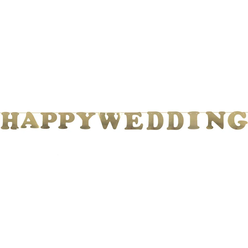 

Golden Wedding Flag Banners Happy Wedding Letter Pull Flag Hanging Decoration Wedding Party Supplies Engagement Decorations