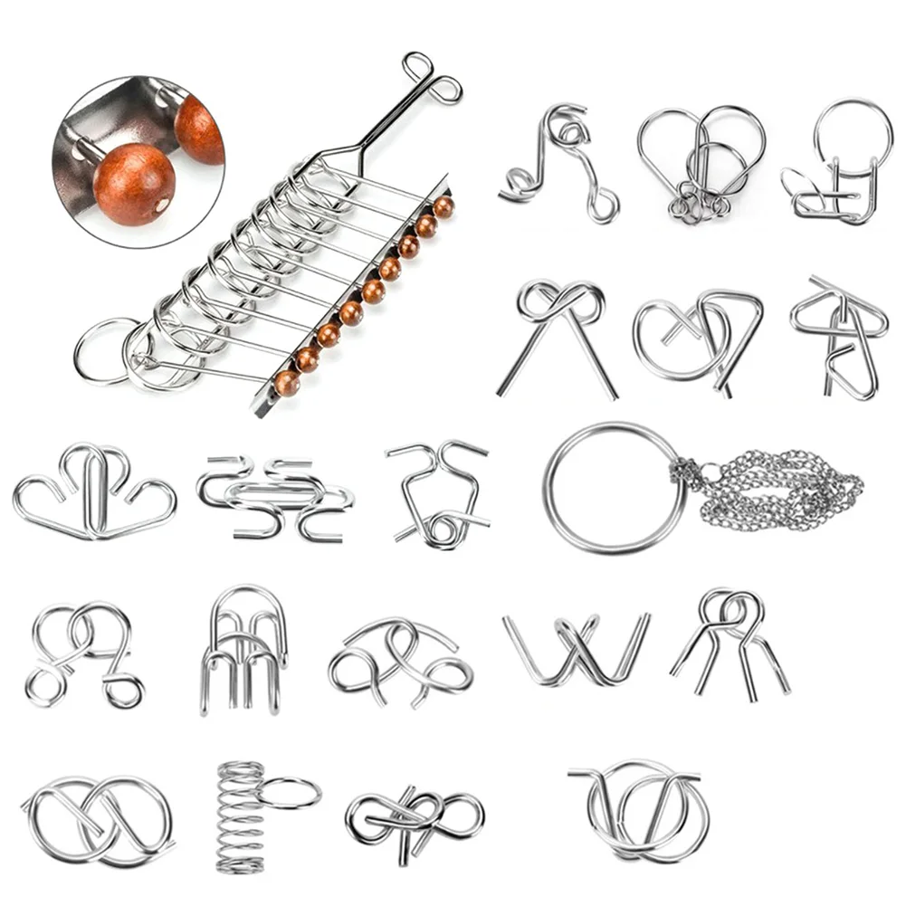 20pcs Logic Game Chinese Ring IQ Toys Interlock Adults Kids Funny Mind Test Gift Brain Teaser Set Party Challenging Metal Wire | Игрушки и
