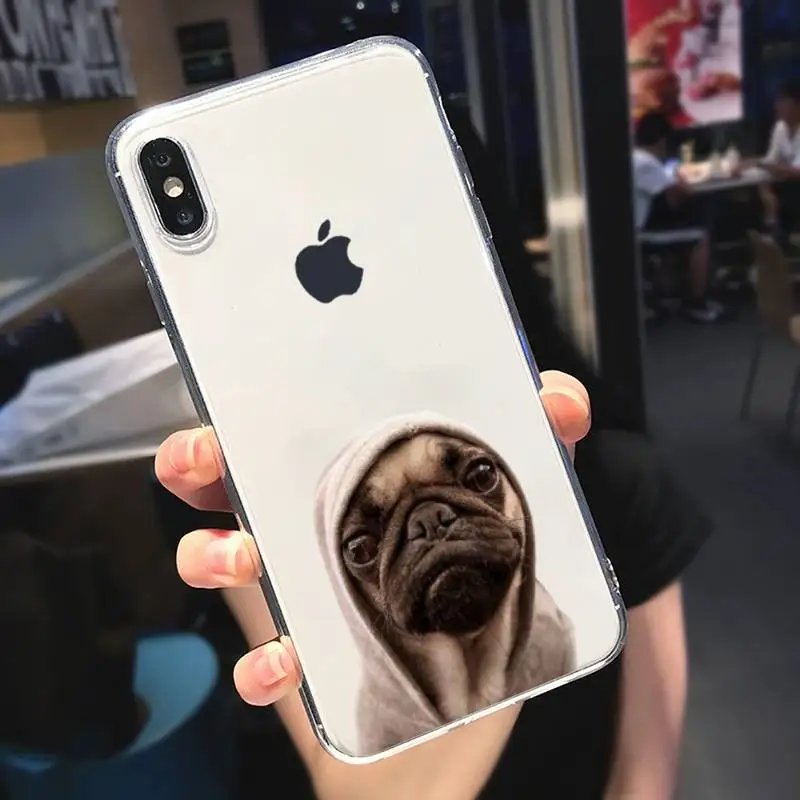 

Pug Dog French Bulldog cute animal Phone Case Transparent for iPhone 6 7 8 11 12 s mini pro X XS XR MAX Plus