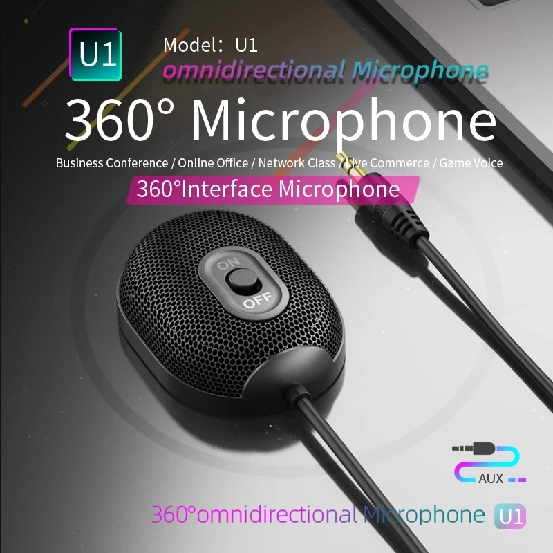 

U1 Omnidirectional Microphone AUX 3.5mm Microfon Professional 360° Sound Pick-up Meeting Conference Microfone for Phone PC