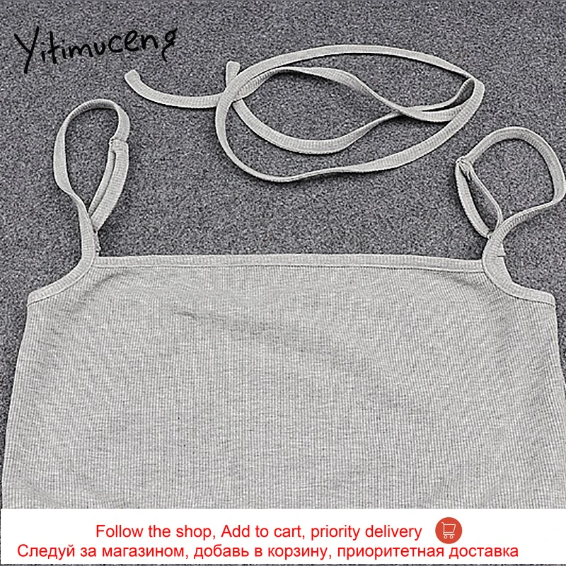 

Yitimuceng Spaghetti Strap Women Clothes Fashion Lace Up Grey Summer 2021 Bandage Camis Short Sexy Spliced Crop Top Fashion New