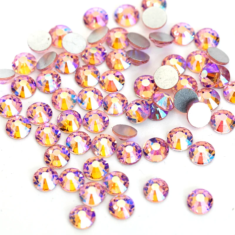 Розовые стразы для дизайна ногтей всех размеров стеклянные без горячей фиксации