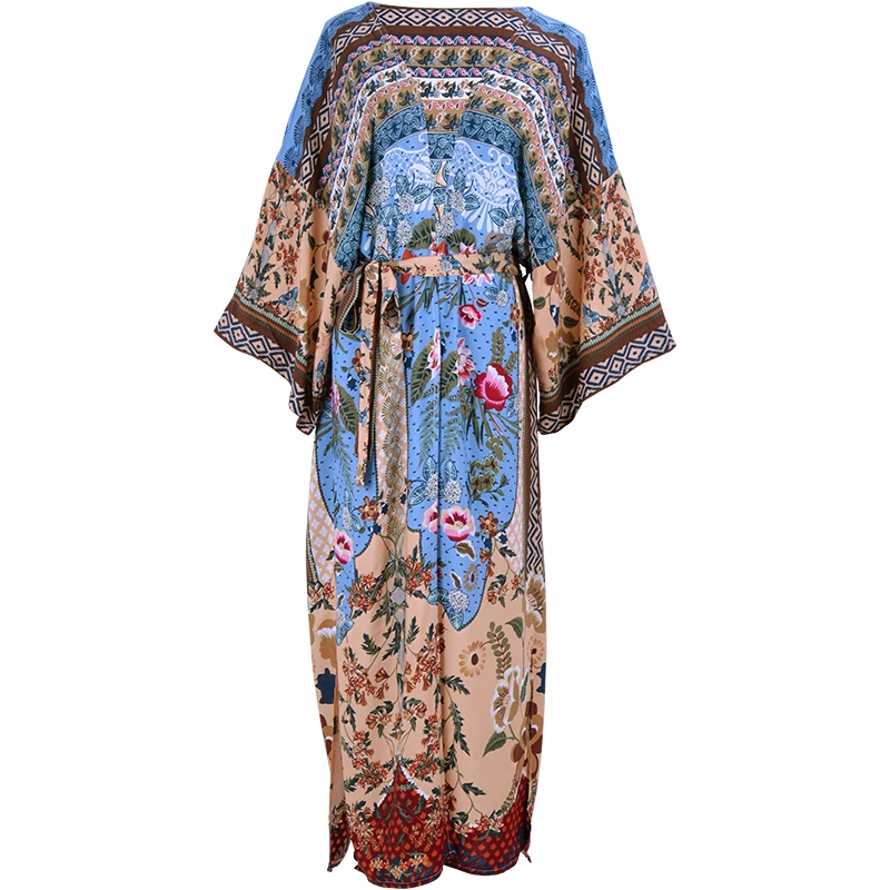 Супер шикарное Макси кимоно с цветочным принтом и v образным вырезом длинное