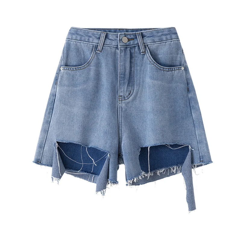 

WLLWLP Korean Fashion Street Washed Denim Shorts Women's Summer Thin High Waist Rough Edges Ripped Jeans Woman A137