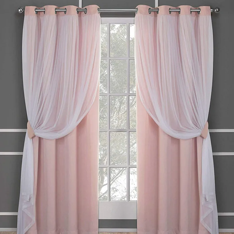 

Double Layered Curtains with Sheer Blackout Curtain Darkening Thermal Insulated Window Grommet Drape for Living Room 1 Pc TJ6552