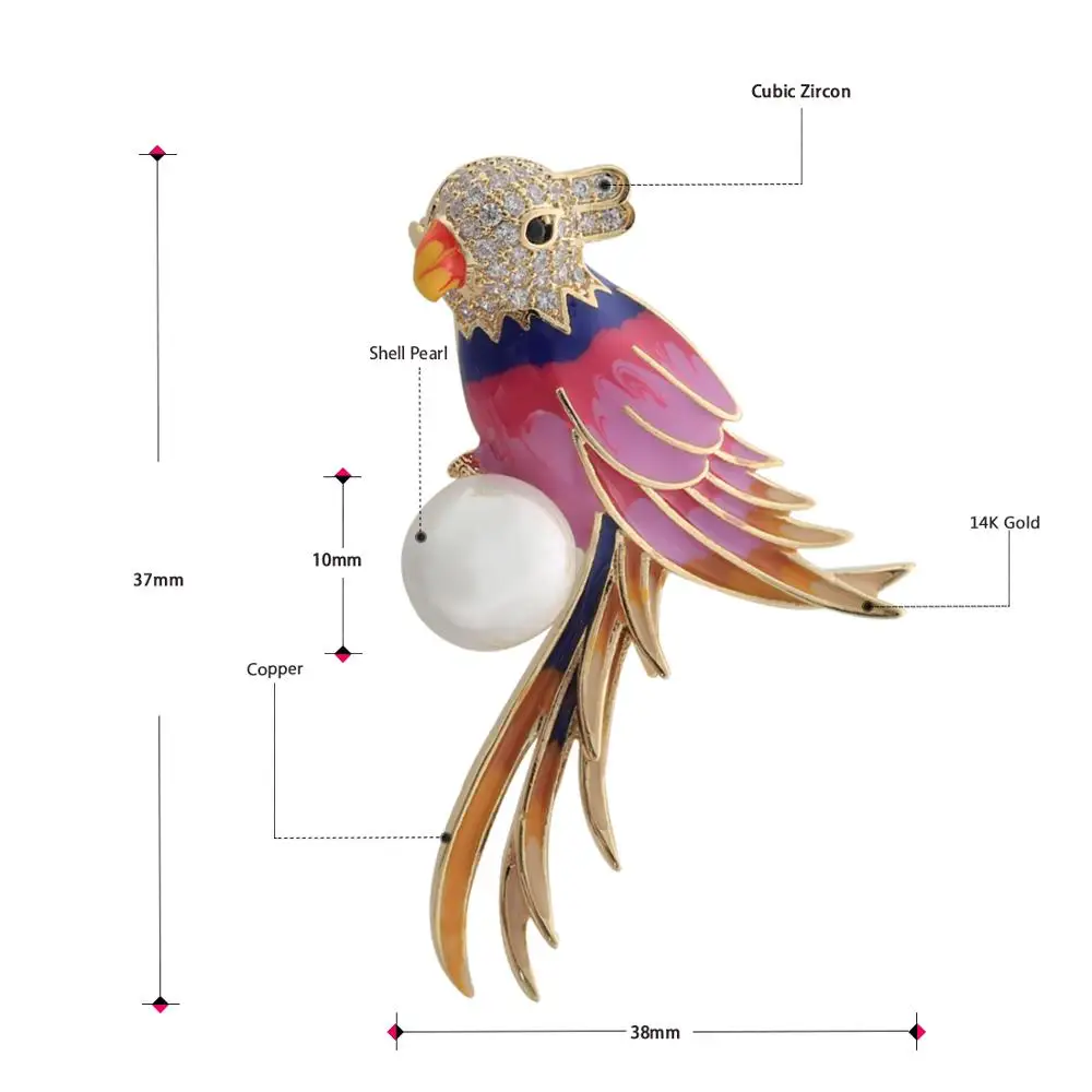 Женская Брошь в виде попугая Neoglory эмалированная брошь с фианитами класса ААА и