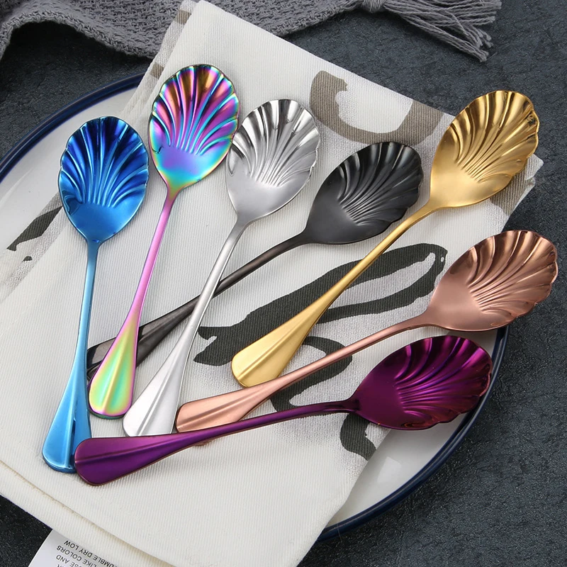 

Creative Shell Shape Stainless Steel Teaspoons Coffee Ice Cream Sugar Dessert Spoons Tableware Kitchen Accessories