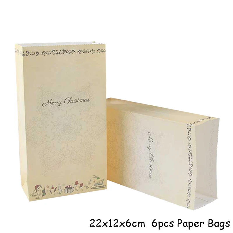 6pcs Paper Bags Рождественская коробка для конфет Рождественская вечеринка мешок для печенья Подарочная коробка Рождественские украшения для дома упаковочные коробки Navida Natal украшение - Цвет: 6pcs Paper Bags