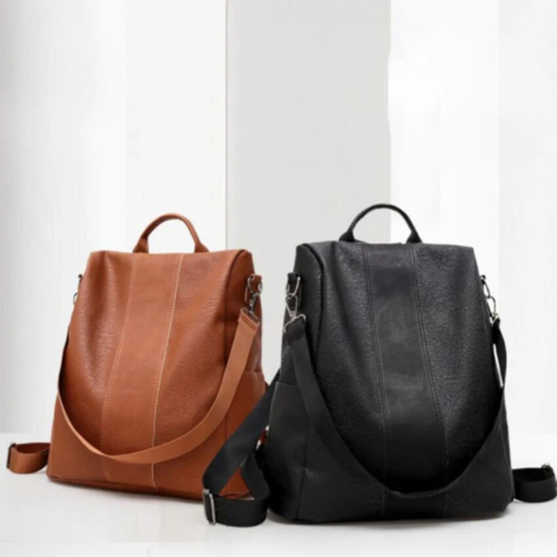 

Female Anti-Theft Backpack Classic PU Leather Solid Color Backpack Canta Fashion All-Match Simple Shoulder Bag