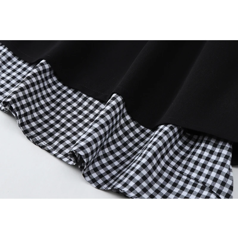 

High Waist Elastic Spliced Plaid Skirt Women Baggy Wrinkle Black Clothing Female Korean Preppy Style Streetwear Ins 2021 Clothes