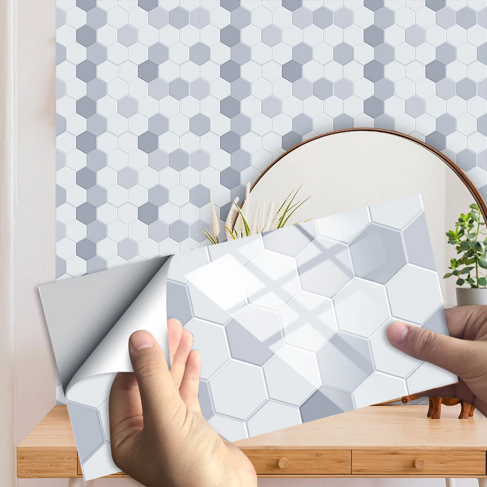 

10pcs Flat Hexagonal Marble Pattern Tiles Wall Sticker Kitchen Oil-Proof Bathroom Home Decor Peel & Stick Ceramics Art Wallpaper