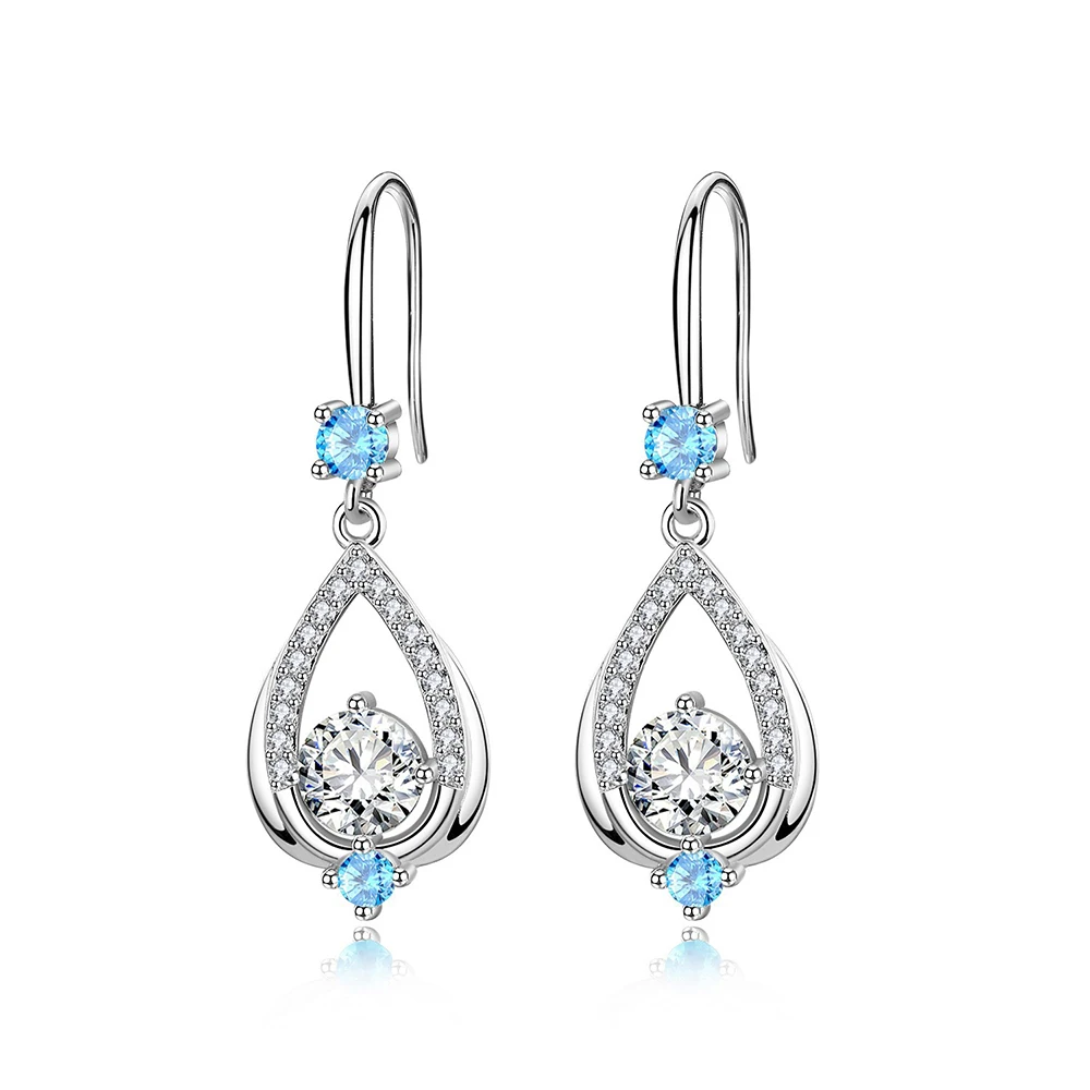 

925 sterling silver drop earrings blue zircon waterdrop Christmas gift Micro Inlay cubic zirconia earrings for women 2021 black