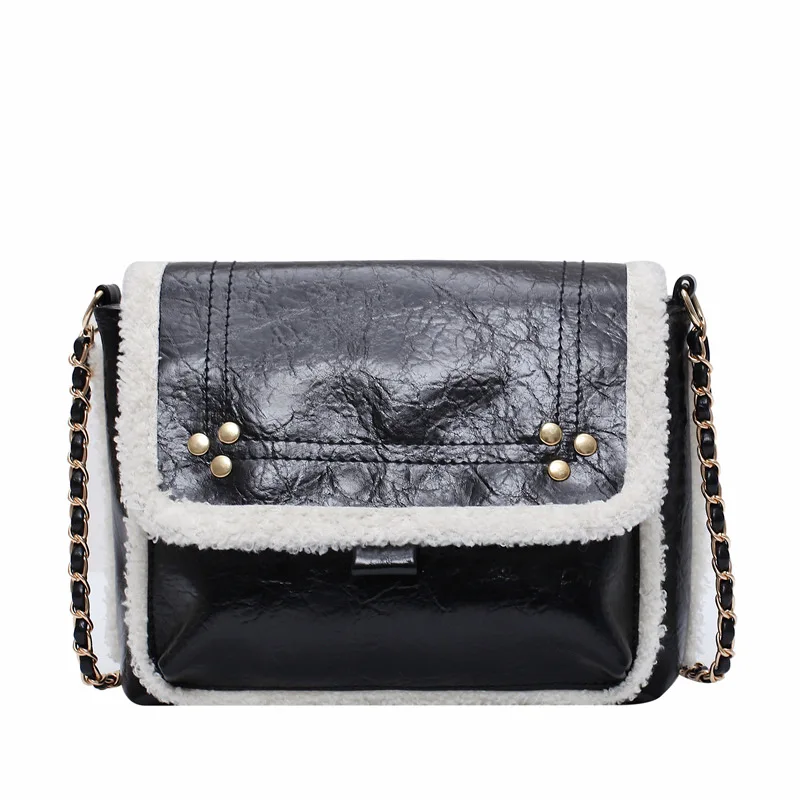 Женская плюшевая шерстяная сумка маленькая квадратная через плечо с цепочкой |