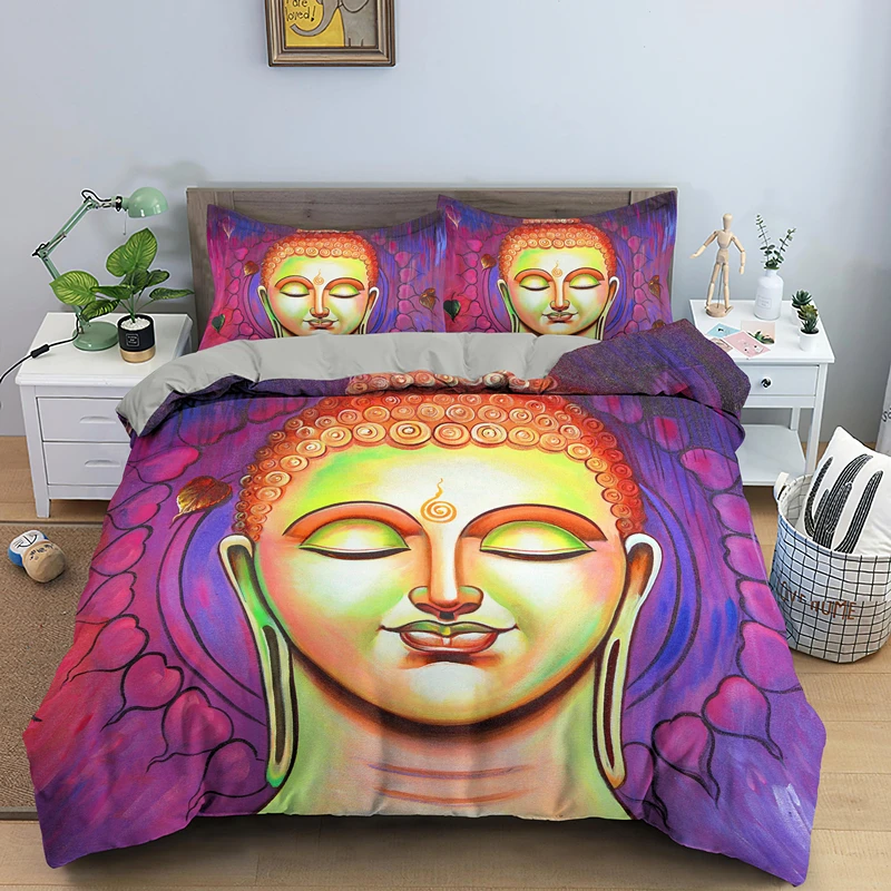 Король Queen Постельное белье индийский Улыбка Будды пододеяльник петь двойной